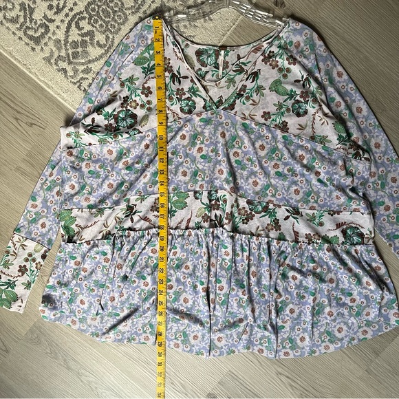 Free People Isabelle Floral Tunic Top Medium Baggy Oversized Flowy Peasant Boho - Picture 13 of 16